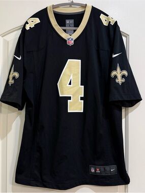 Nike Men's Black and Gold New Orleans Saints Derek Carr #4 Jersey. L